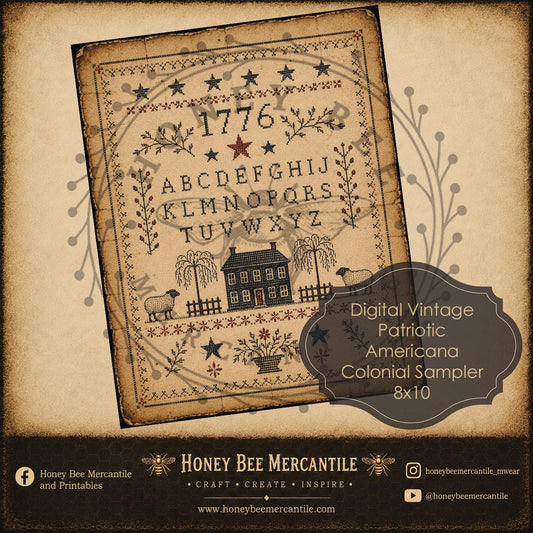 Colonial Home Sampler, 8x10, Digital Download, Printable, Decoupage, Vintage, Primitive
