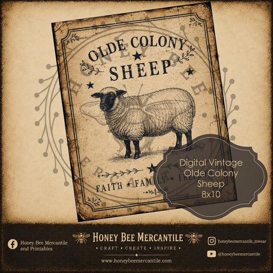 Olde Colony Sheep, 8x10, Digital Download, Printable, Decoupage, Vintage, Primitive