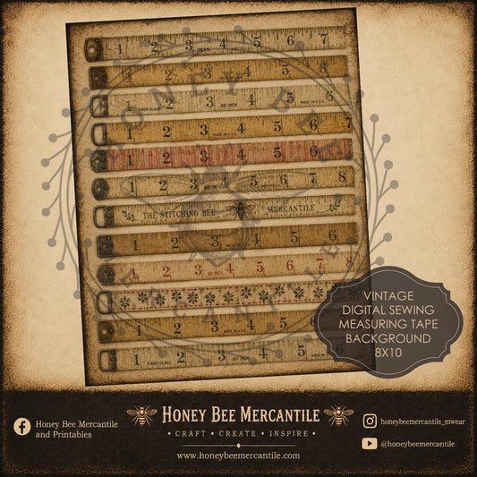 Vintage Sewing Measure Tape Background, 8x10, Digital Download, Printable, Decoupage, Primitive, Craft Supplies
