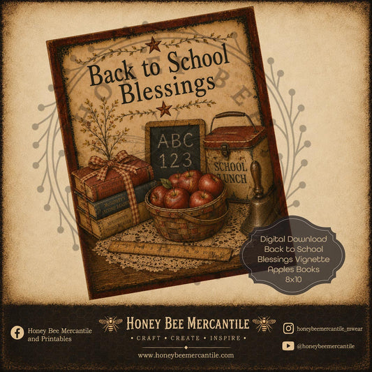 Back to School, Blessings Vignette, Apples and Books, 8x10 Print, Digital Download, Printable, Decoupage, Craft Supplies