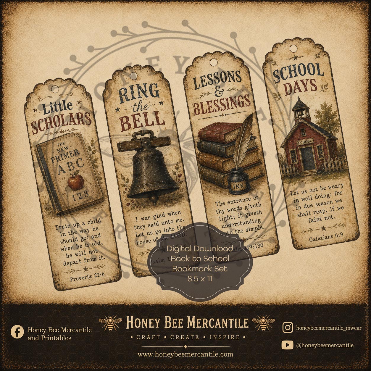 Back to School, Bookmark Set, Set of 4, Digital Download, Printable, Decoupage, Craft Supplies