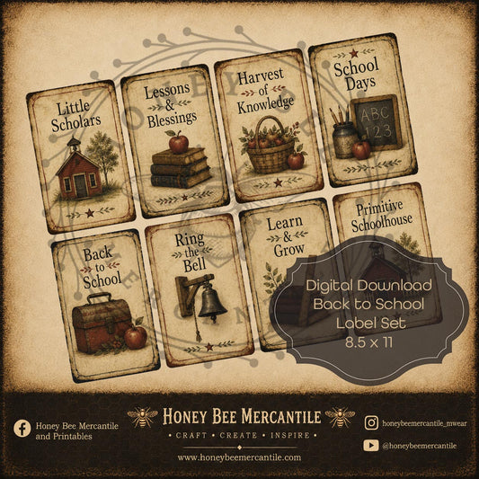 Back to School, Labels, Set of 8, Digital Download, Printable, Decoupage, Craft Supplies