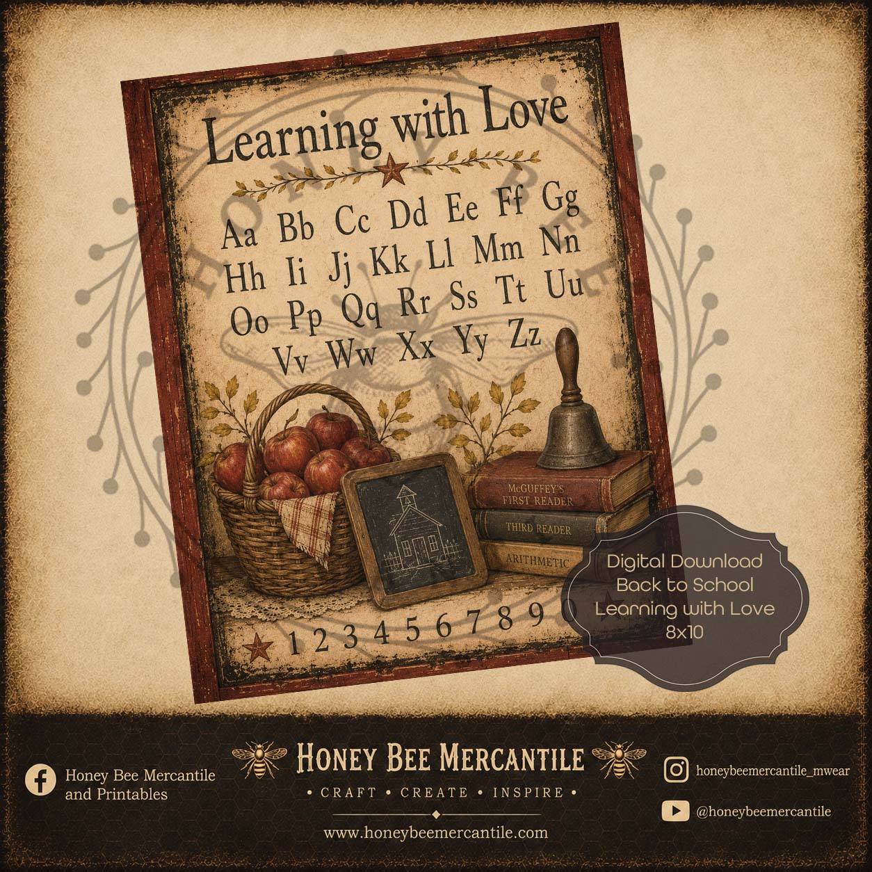 Back to School, Learning with Love, 8x10 Print, Digital Download, Printable, Decoupage, Craft Supplies