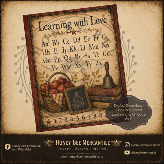 Back to School, Learning with Love, 8x10 Print, Digital Download, Printable, Decoupage, Craft Supplies