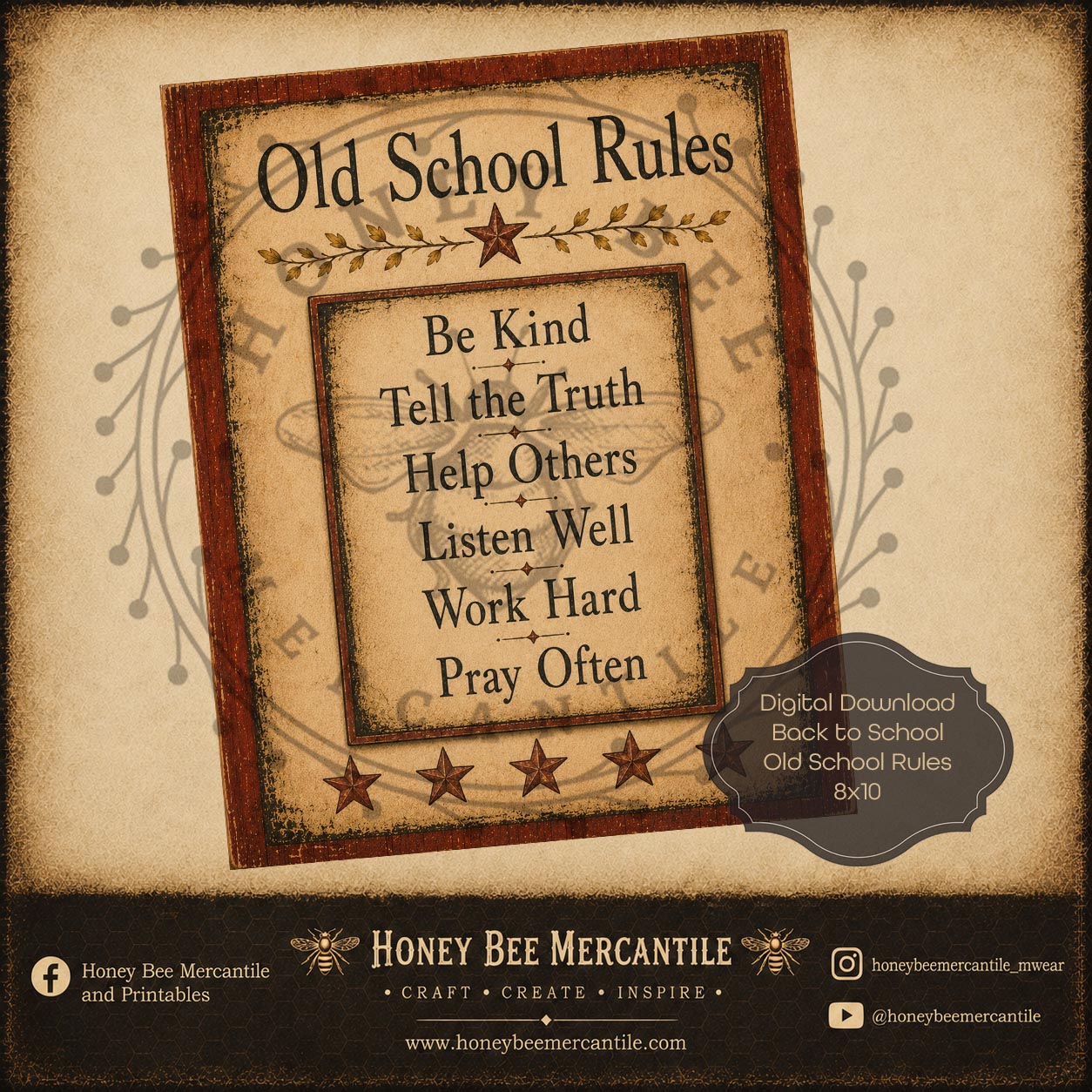 Back to School, Old School Rules, 8x10 Print, Digital Download, Printable, Decoupage, Craft Supplies