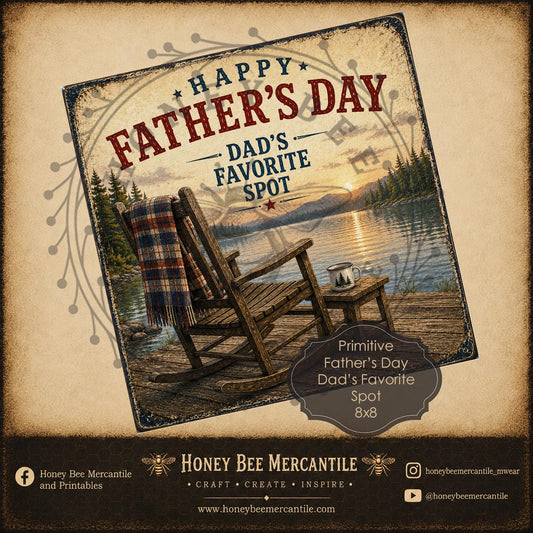 Dad's Favorite Spot, Lake Dad's, 8x8 print, Happy Father's Day Printable, Vintage