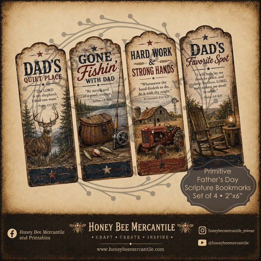 Father's Day Bookmarks, Set of 4, Printable, Vintage, Instant Download
