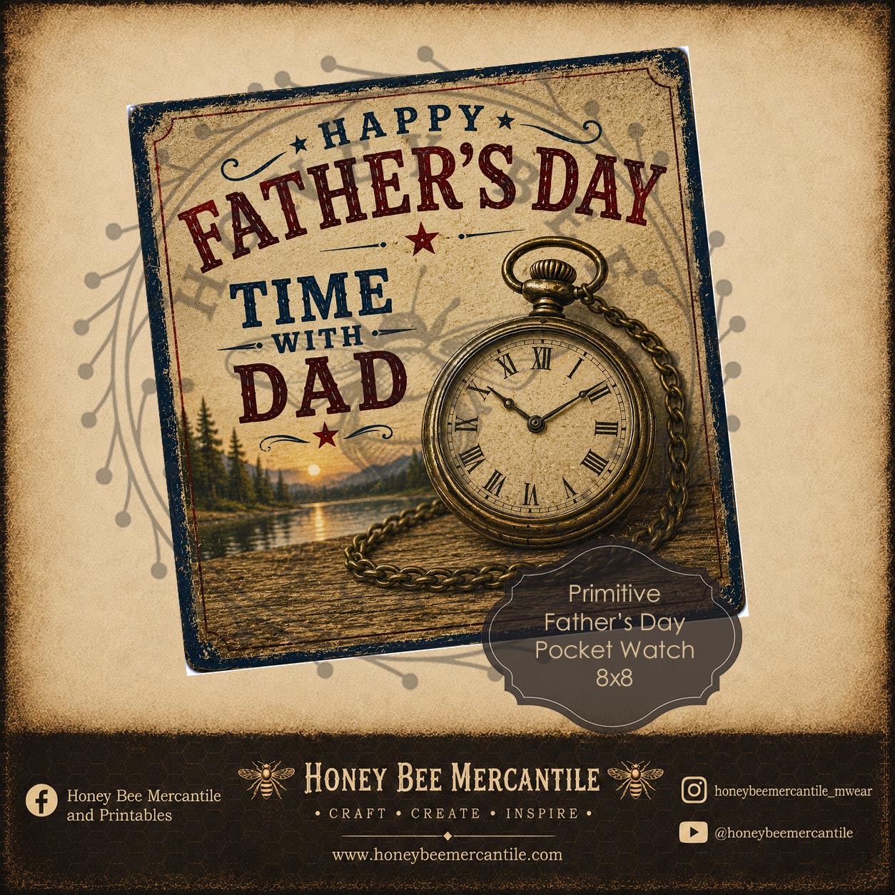 Father's Day Pocket Watch, Time With Dad, 8x8 print, Printable, Vintage, Instant Download