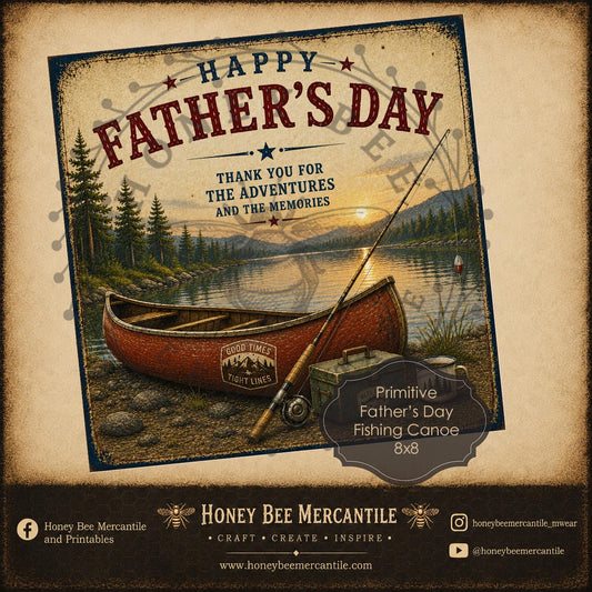 Dad's Fishing Canoe, 8x8 print, Happy Father's Day Printable, Vintage, Instant Download