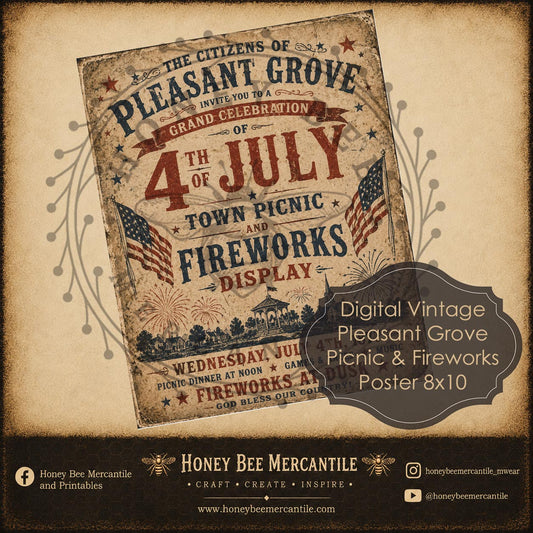 Pleasant Grove Fireworks, 8x10, Digital Download, Printable, Decoupage, Vintage, Primitive