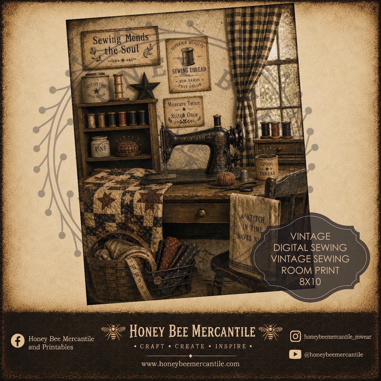 Vintage Sewing Room, 8x10, Digital Download, Printable, Decoupage, Primitive, Craft Supplies
