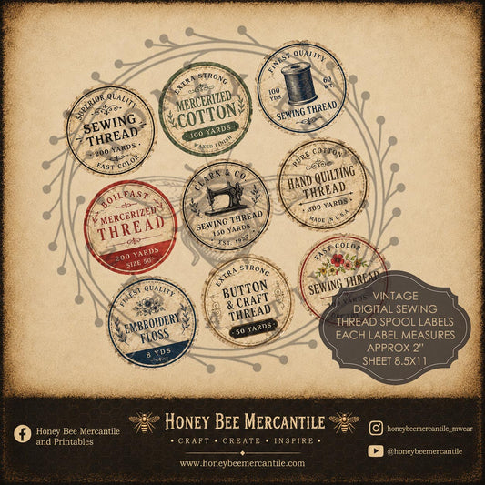Vintage Sewing Thread Spool Labels, Digital Download, Printable, Decoupage, Primitive, Craft Supplies