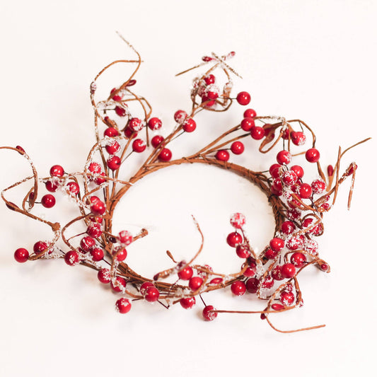 Snowy Cranberry Branch Candle Ring