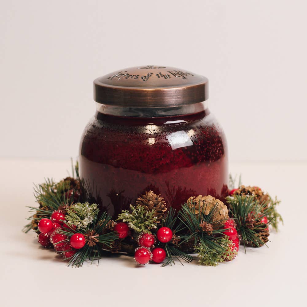 Iced Red Berries & Pinecones Candle Ring