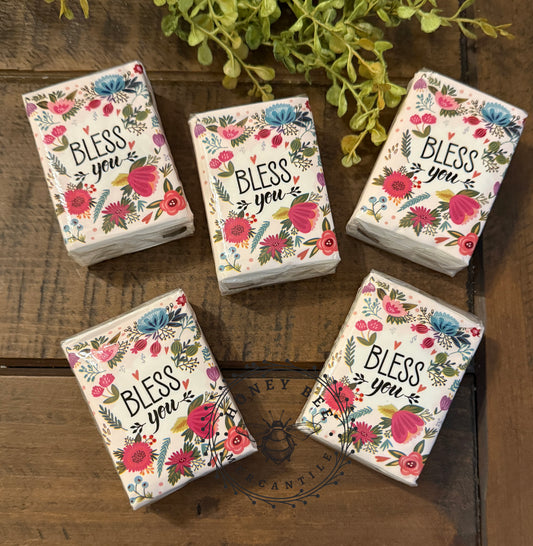 “Bless You” Mini Tissue Pack | Floral Travel Tissues | Small Gift or Favor | Set of 5