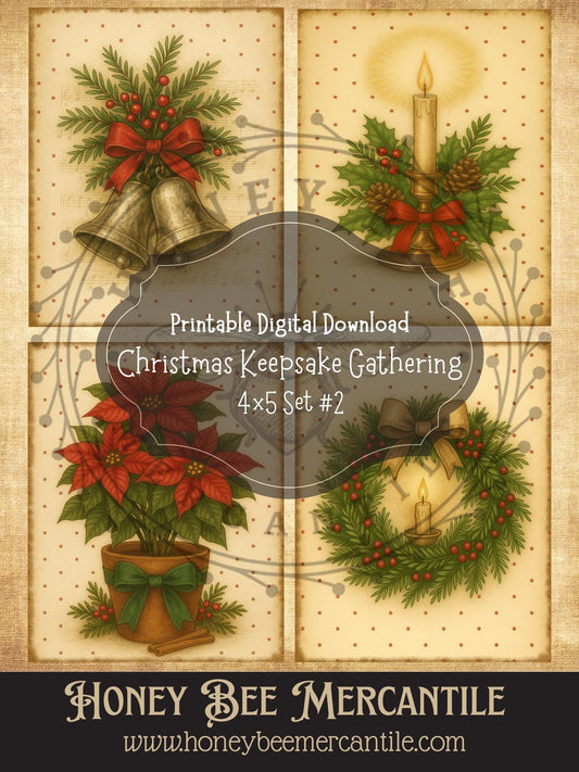 The Christmas Keepsake Collection, Vintage Holiday Art Prints, 4x5 printable designs, Digital Download,  Decoupage, Primitive, Set 2