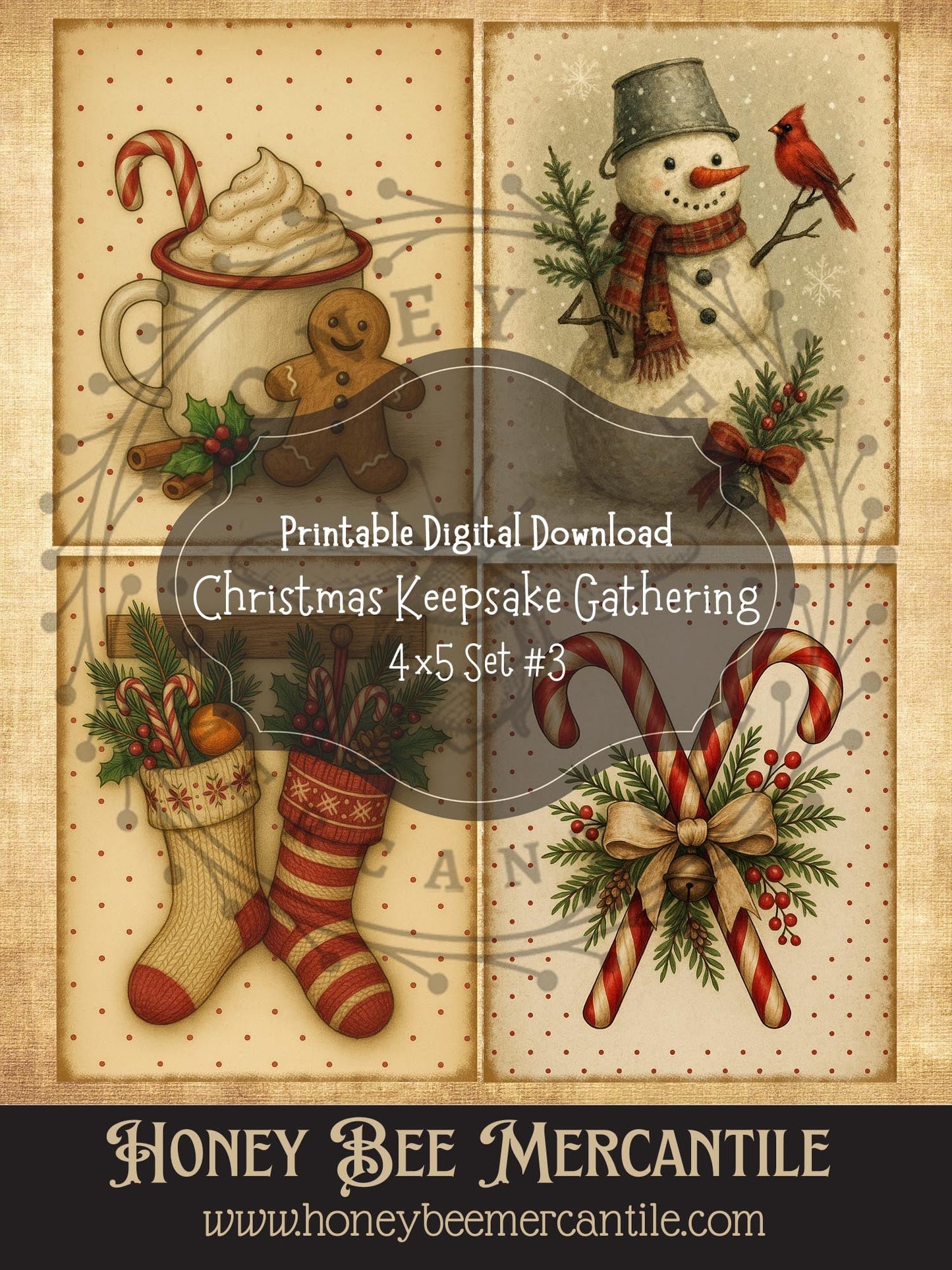 The Christmas Keepsake Collection, Vintage Holiday Art Prints, 4x5 printable designs, Digital Download,  Decoupage, Primitive, Set 3