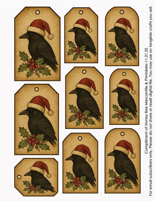 Crow With Santa Hat Tags