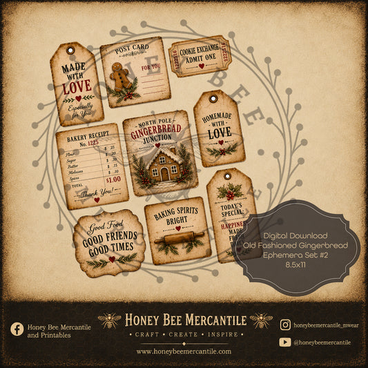 Old Fashioned Gingerbread Ephemera, Set of 9, Digital Download, Printable, Decoupage, Craft Supplies, Set 2