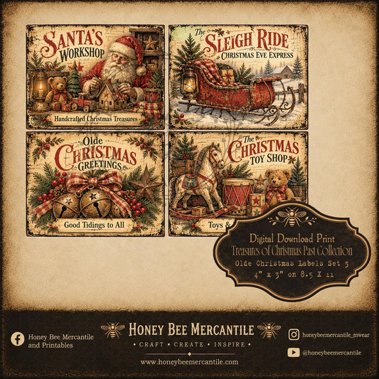 Treasures of Christmas Past Collection, 4x3 Old Christmas Labels, Set of 4, Digital Download, Printable, Decoupage, Craft Supplies, Set 3
