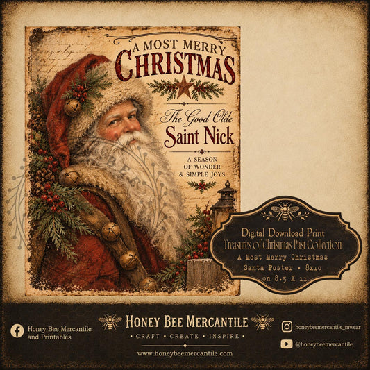 Treasures of Christmas Past Collection, A Most Merry Christmas Santa Poster, 8x10, Digital Download, Printable, Decoupage, Craft Supplies