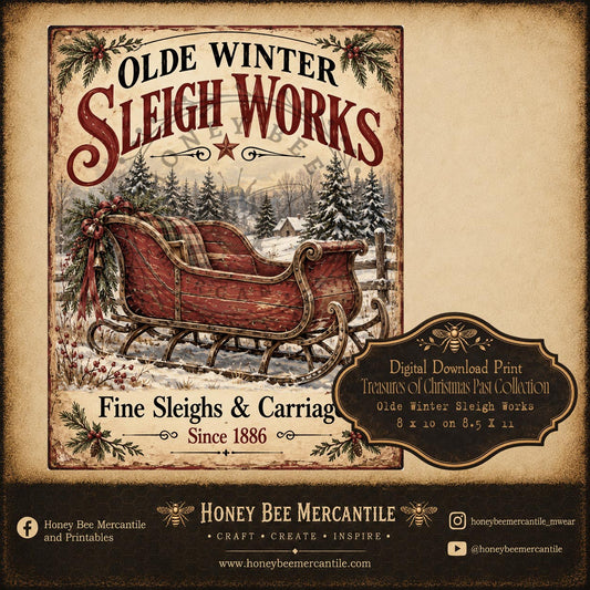 Treasures of Christmas Past Collection, Old Winter Sleigh Works, 8x10, Digital Download, Printable, Decoupage, Craft Supplies