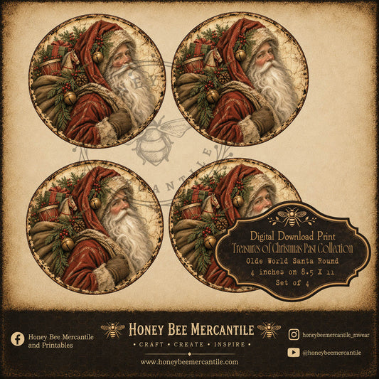 Treasures of Christmas Past Collection, Olde World Santa Claus, 4 inch rounds, Digital Download, Printable, Decoupage, Craft Supplies
