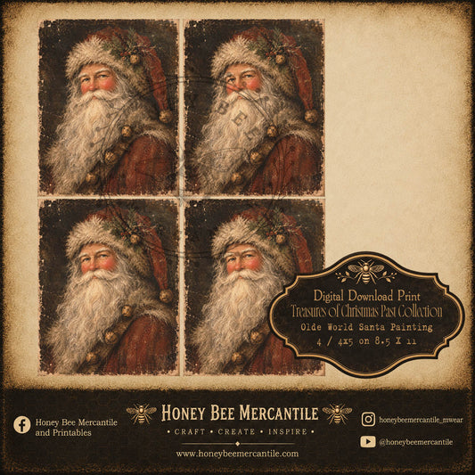 Treasures of Christmas Past Collection, Olde World Santa Painting, 4x5, Set of 4, Digital Download, Printable, Decoupage, Craft Supplies