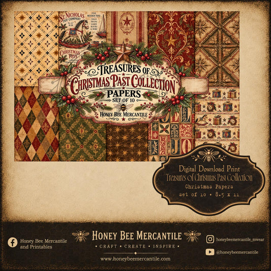 Treasures of Christmas Past Collection, Paper Pack, Set of 10, Digital Download, Printable, Decoupage, Craft Supplies