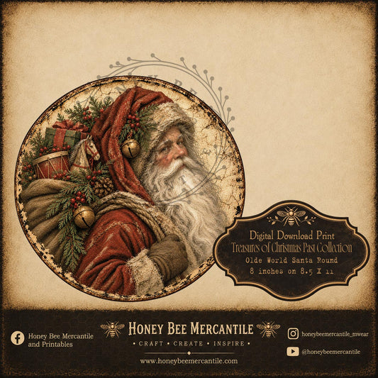 Treasures of Christmas Past Collection, Santa Claus, 8 inch round, Digital Download, Printable, Decoupage, Craft Supplies