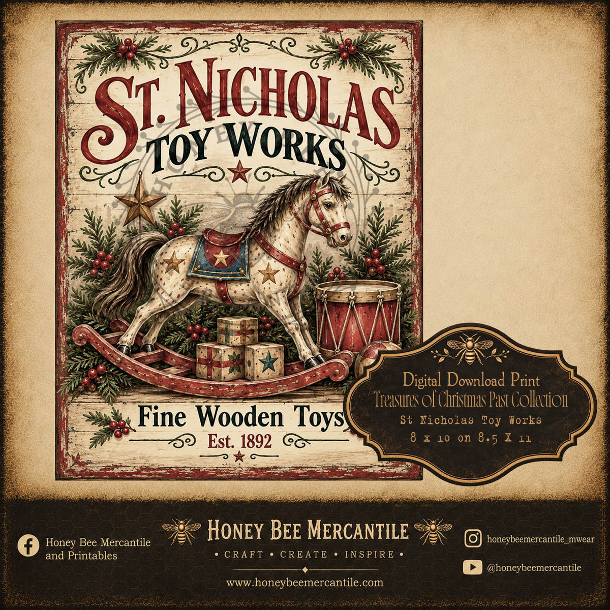 Treasures of Christmas Past Collection, St Nicholas Toy Works, 8x10, Digital Download, Printable, Decoupage, Craft Supplies