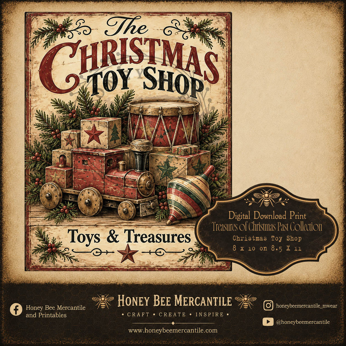 Treasures of Christmas Past Collection, The Christmas Toy Shop, 8x10, Digital Download, Printable, Decoupage, Craft Supplies