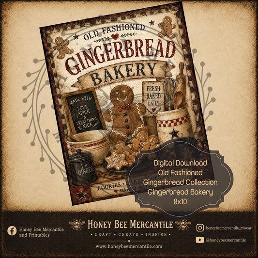 Old Fashioned Gingerbread, Gingerbread Bakery, 8x10, Digital Download, Printable, Decoupage, Craft Supplies