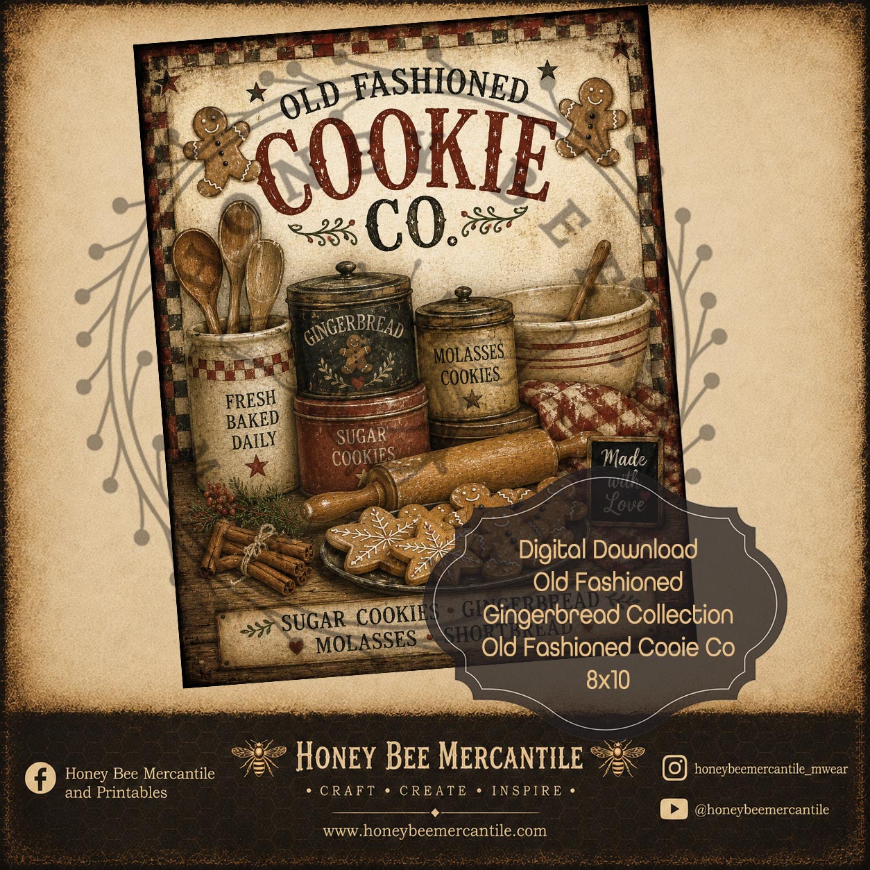 Old Fashioned Gingerbread, Cookie Collection, 8x10, Digital Download, Printable, Decoupage, Craft Supplies