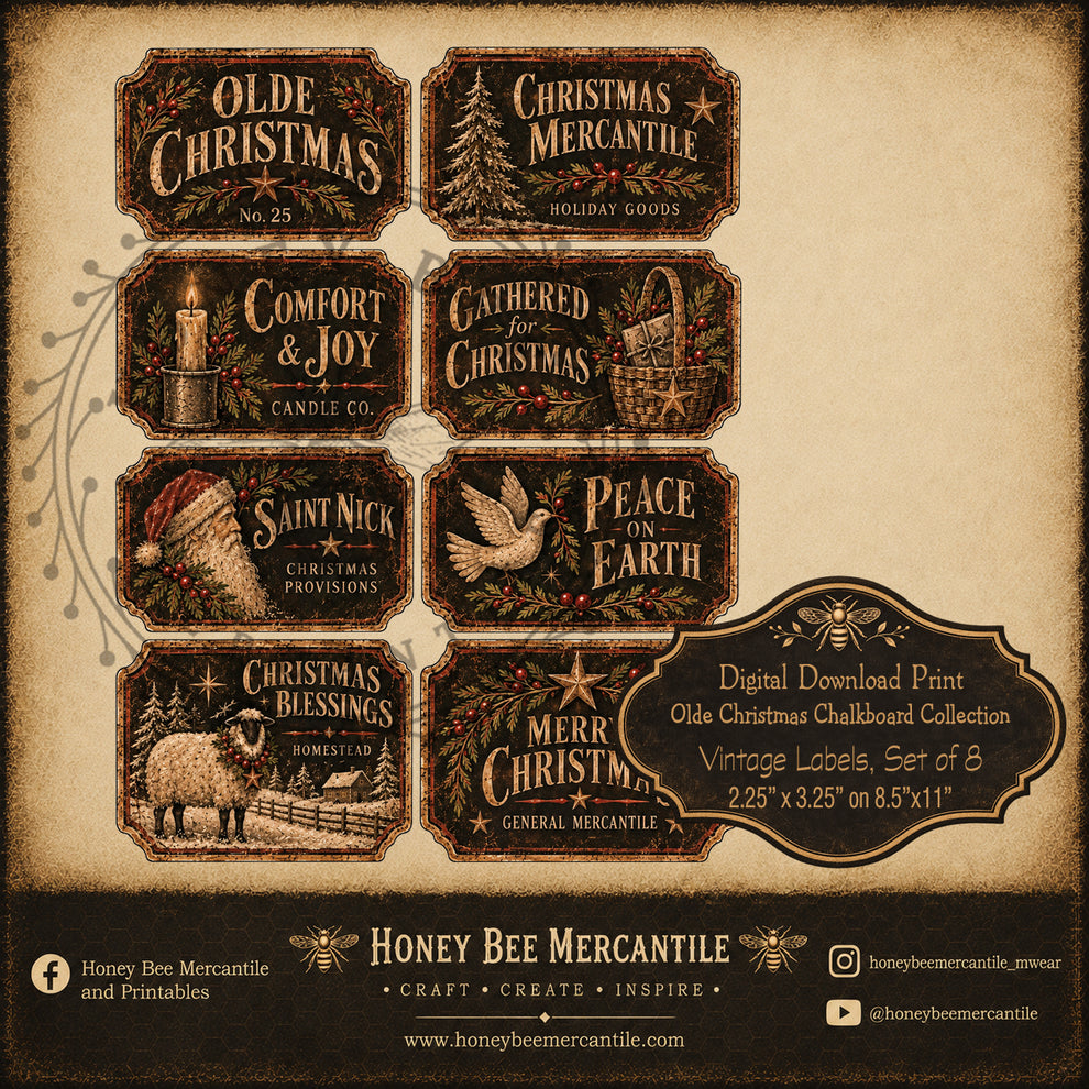 Olde Christmas Chalkboard Collection, Labels, Set of 8, Digital Downlo ...