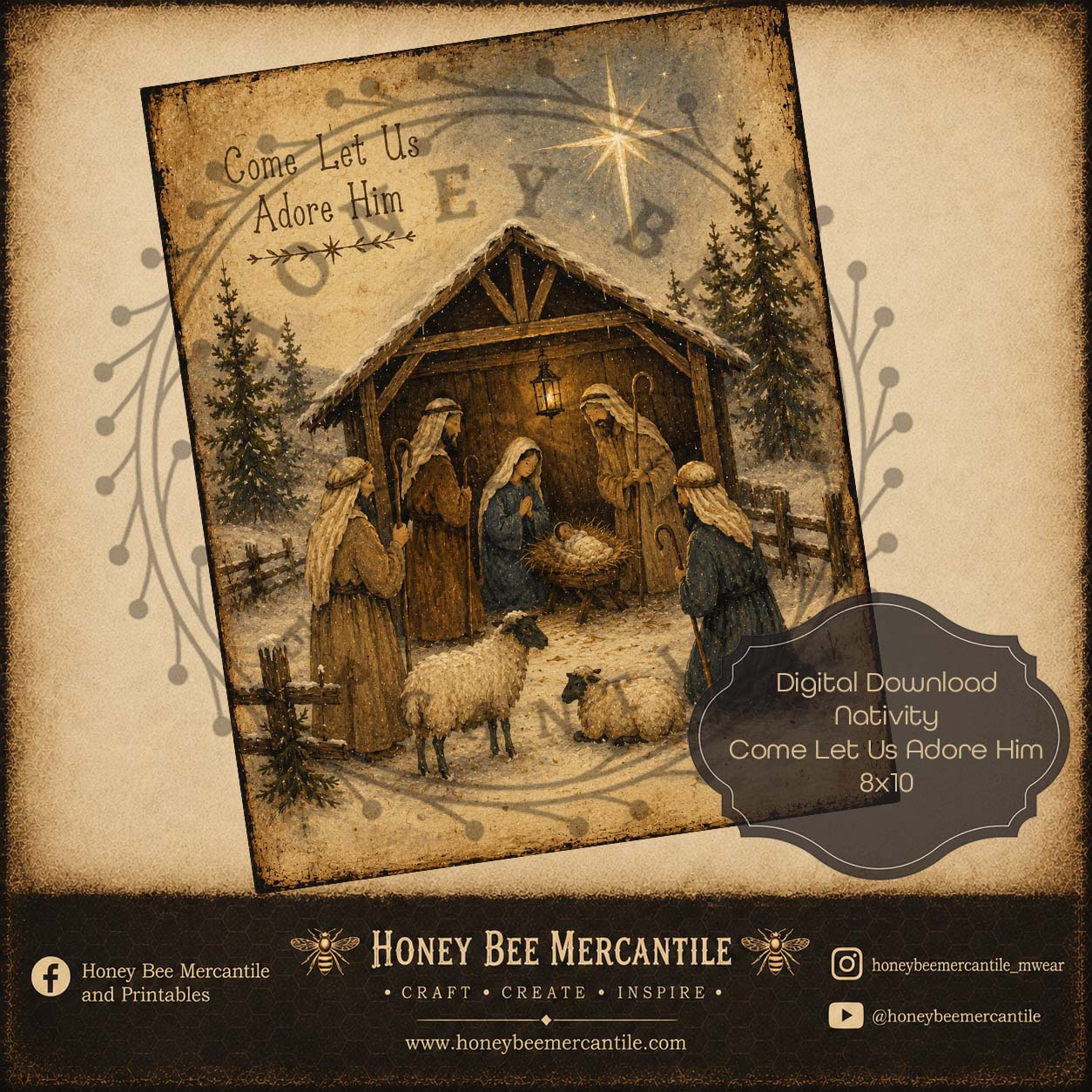Come Let Us Adore Him, Nativity, 8x10, Digital Download, Printable, Decoupage, Craft Supplies