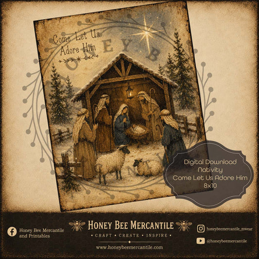 Come Let Us Adore Him, Nativity, 8x10, Digital Download, Printable, Decoupage, Craft Supplies