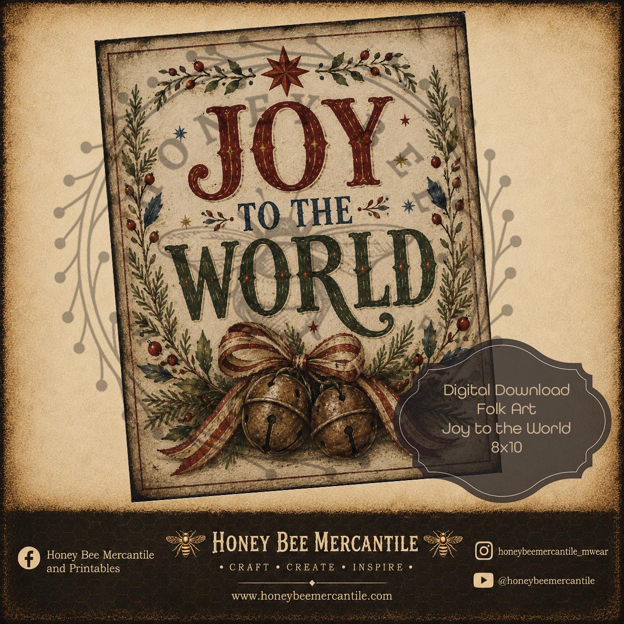 Joy to the World, Folk Art Word Art, 8x10, Digital Download, Printable, Decoupage, Craft Supplies