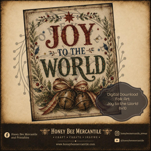 Joy to the World, Folk Art Word Art, 8x10, Digital Download, Printable, Decoupage, Craft Supplies