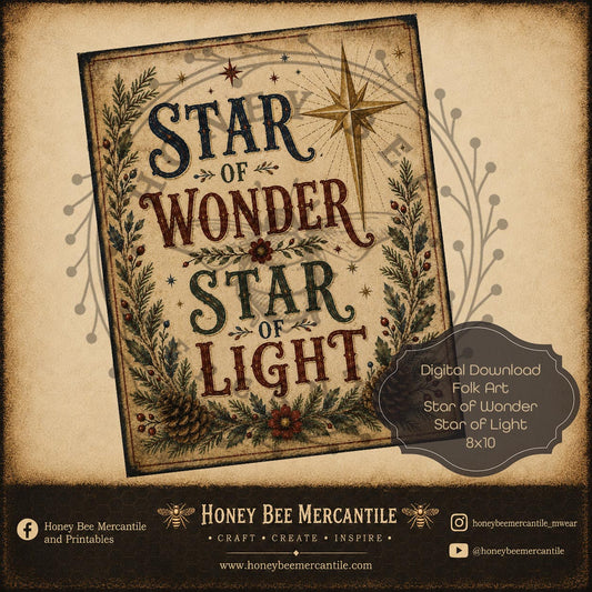 Star of Wonder Star of Light, Folk Art Word Art, 8x10, Digital Download, Printable, Decoupage, Craft Supplies
