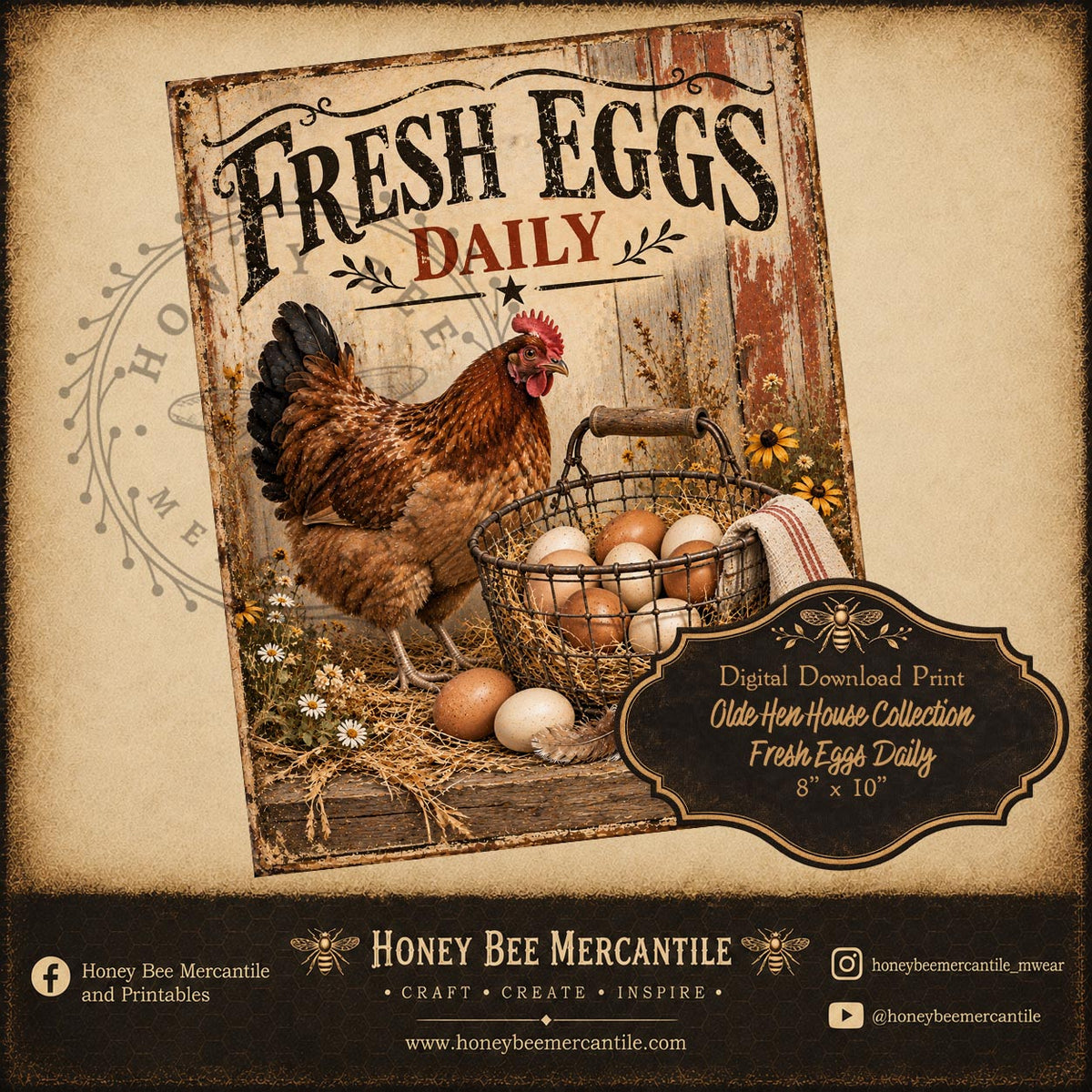 Olde Hen House Collection, Fresh Eggs, 8x10, Digital Download, Printable, Decoupage, Craft Supplies