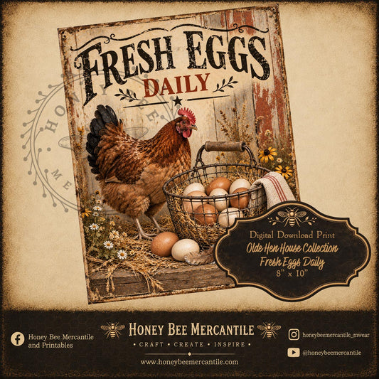 Olde Hen House Collection, Fresh Eggs, 8x10, Digital Download, Printable, Decoupage, Craft Supplies