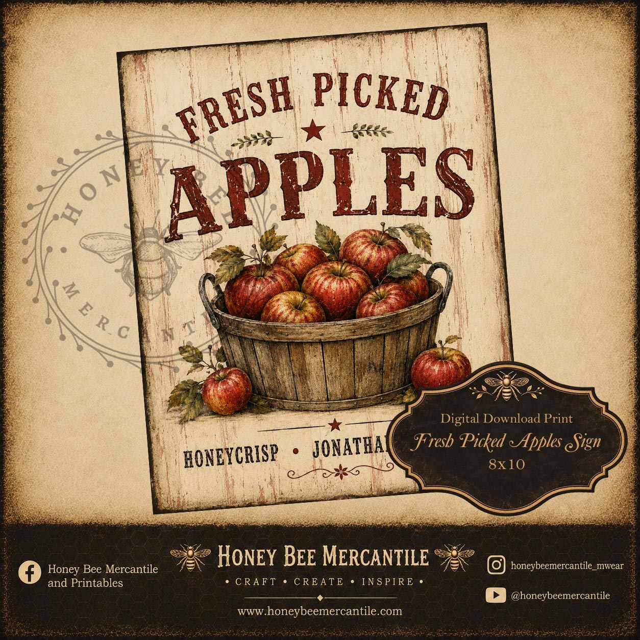 Apple Harvest, Fresh Picked Apples Sign, 8x10, Digital Download, Printable, Decoupage, Craft Supplies