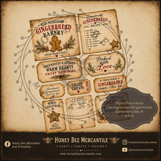 Old Fashioned Gingerbread Ephemera, Digital Download, Printable, Decoupage, Craft Supplies, Set 1