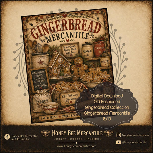 Old Fashioned Gingerbread Mercantile, 8x10, Digital Download, Printable, Decoupage, Craft Supplies