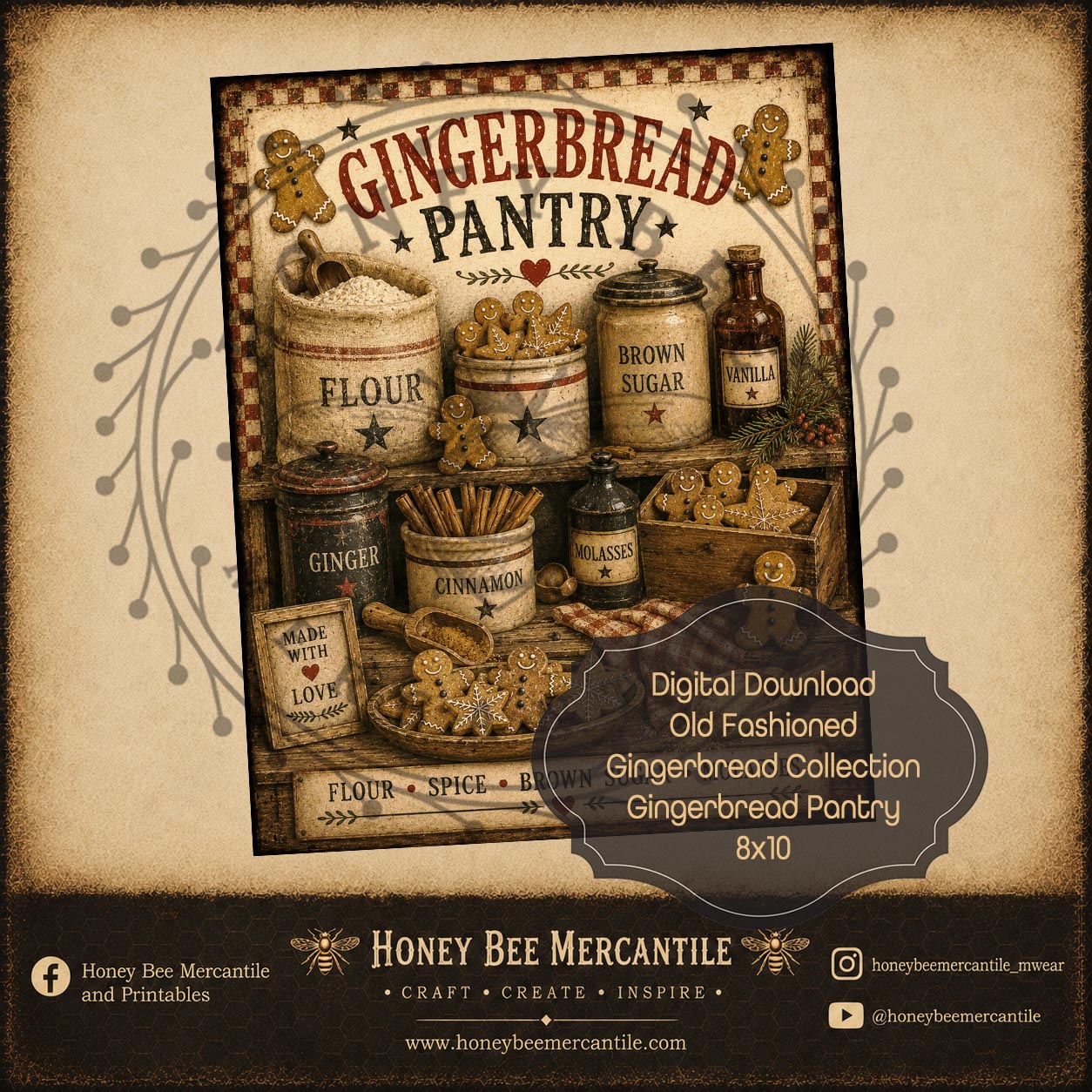 Old Fashioned Gingerbread Pantry, 8x10, Digital Download, Printable, Decoupage, Craft Supplies
