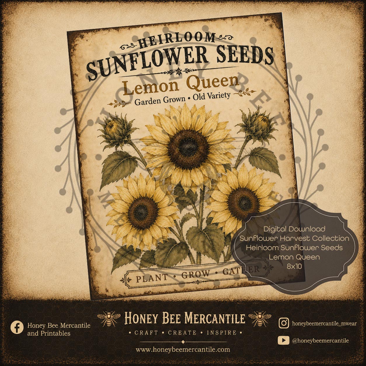 Heirloom Sunflower Seeds, Lemon Queen, 8x10, Digital Download, Printable, Decoupage, Craft Supplies