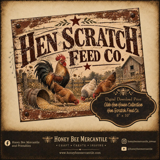 Olde Hen House Collection, Hen Scratch Feed Co, 8x10, Digital Download, Printable, Decoupage, Craft Supplies