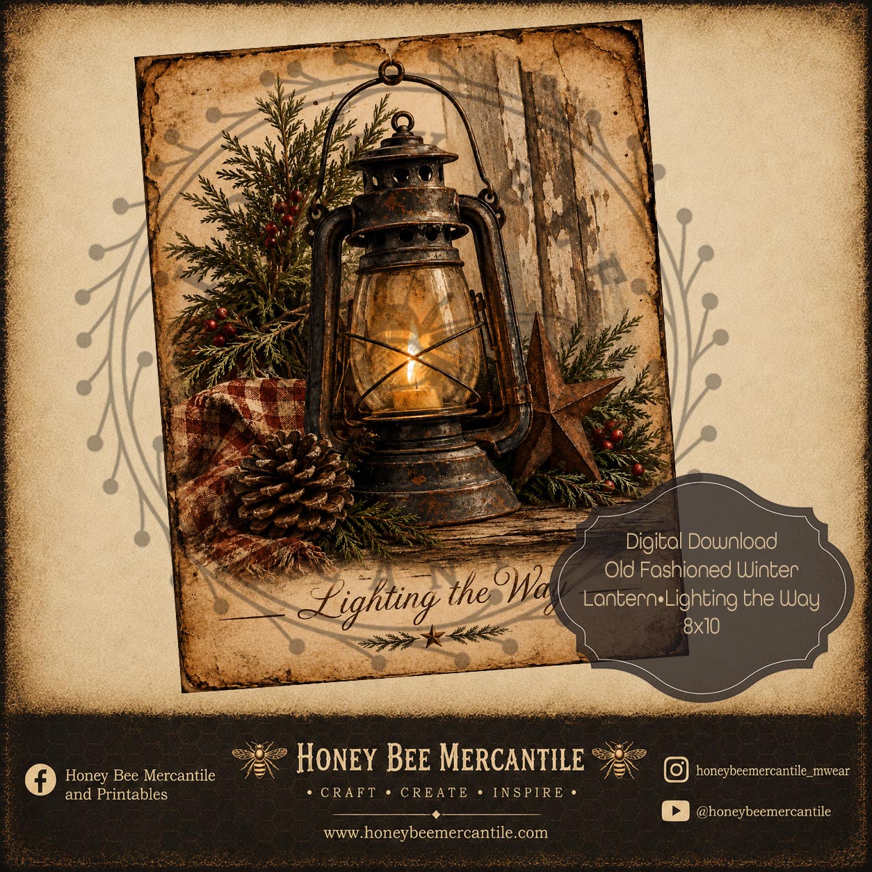 Old Fashioned Winter Lantern, Lighting the Way, 8x10, Digital Download, Printable, Decoupage, Craft Supplies