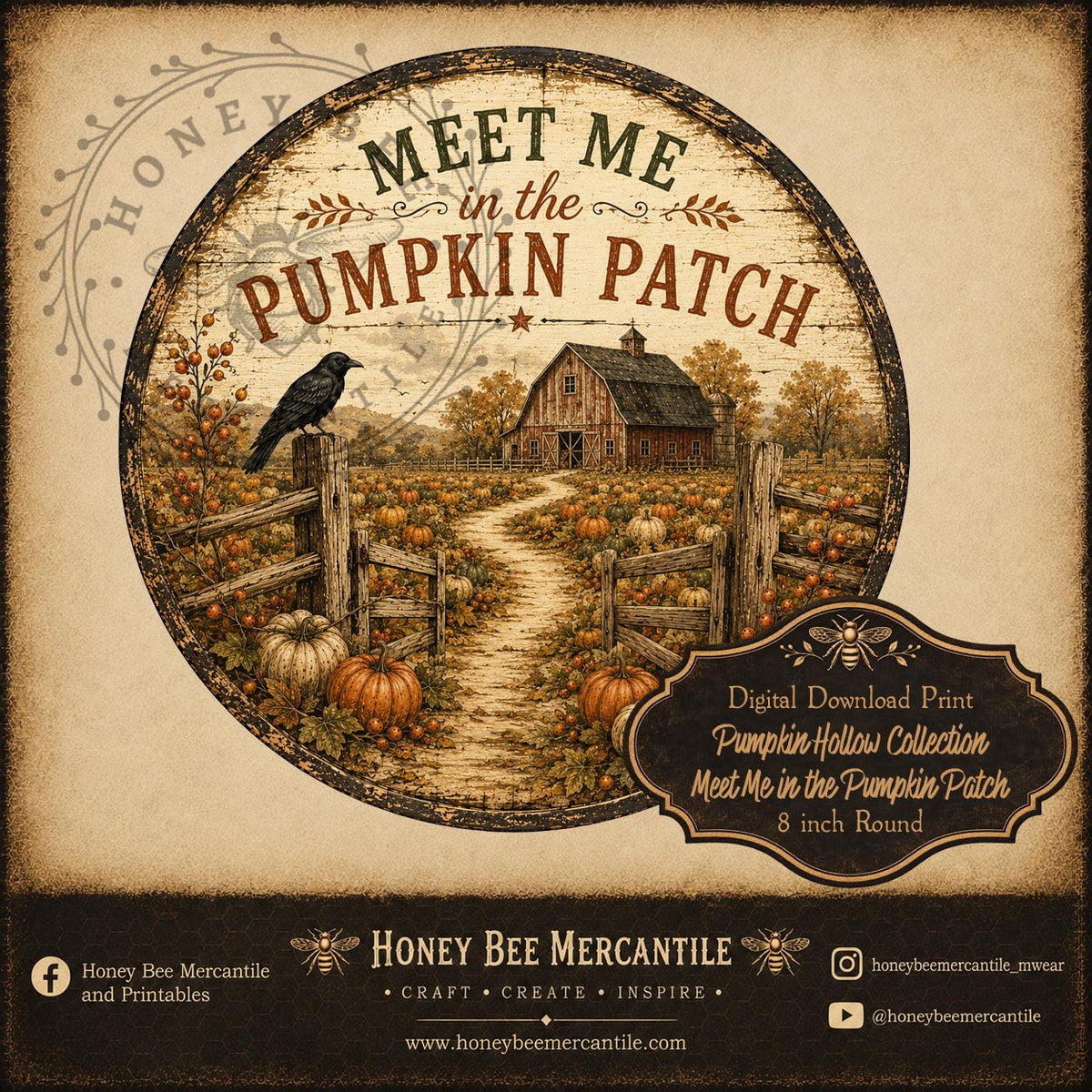 Pumpkin Hollow Collection, Meet Me In The Pumpkin Patch, 8 inch round, Digital Download, Printable, Decoupage, Craft Supplies